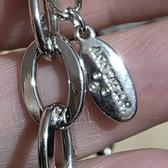 Ann Taylor 16 In Silver And Black Necklace with Geometric Cz Charms - Picture 2 of 3